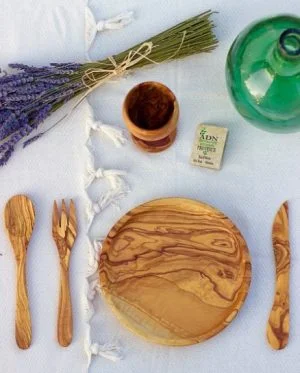 Assiette Ronde en Bois d'Olivier 20 cm env