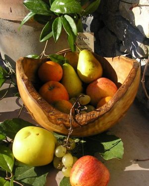 Coupe à fruits rustique en Bois d'Olivier Diamètre 27 cm env