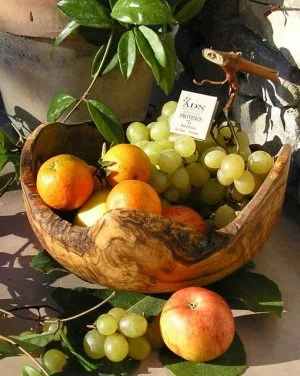Coupe à fruits rustique en Bois d'Olivier Diamètre 30 cm env
