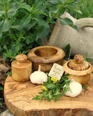 Mortier Presse-Ail en Bois d'Olivier 12 cm