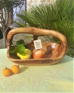 Panier à fruits avec anses en Bois d'Olivier 35x22xH22 cm env.