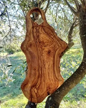 Planche à Viande avec poignée en Bois d'Olivier 70x25-30x2cm env.
