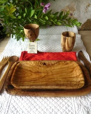 Set Assiettes duo rectangulaires en Bois d'Olivier 30 et 24 cm