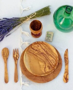 Set Assiettes duo rondes en Bois d'Olivier 20 et 24 cm