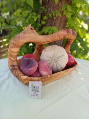 Panier à fruits avec anses en Bois d'Olivier 37x20xH22 cm env.