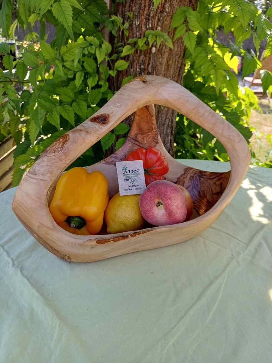 Panier à fruits avec anses en Bois d’Olivier 35x20xH25 cm env.