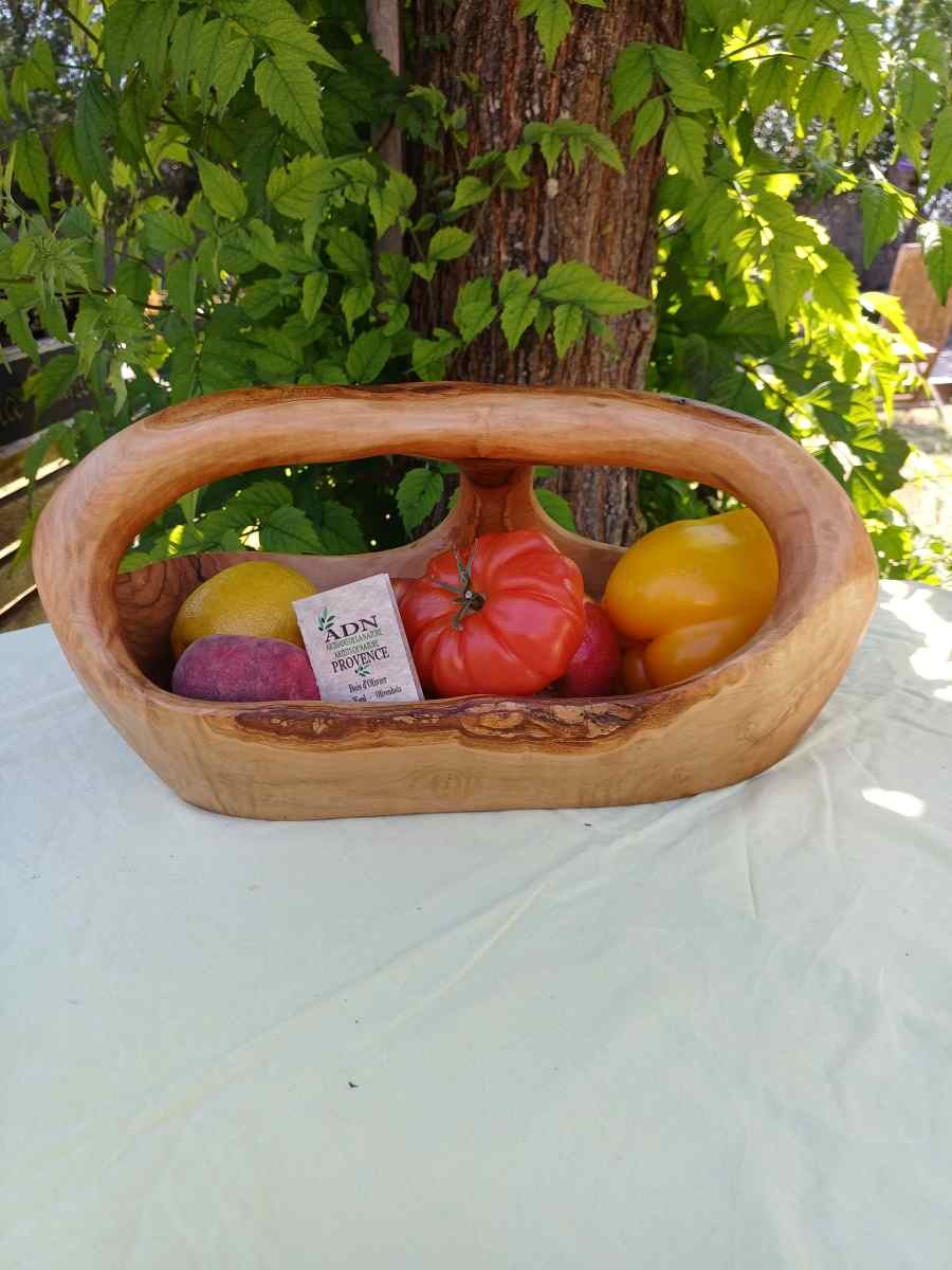 Panier à fruits avec anses en Bois d’Olivier 37x19xH18 cm env.