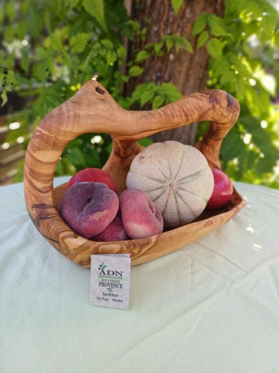 Panier à fruits avec anses en Bois d’Olivier 37x20xH22 cm env.